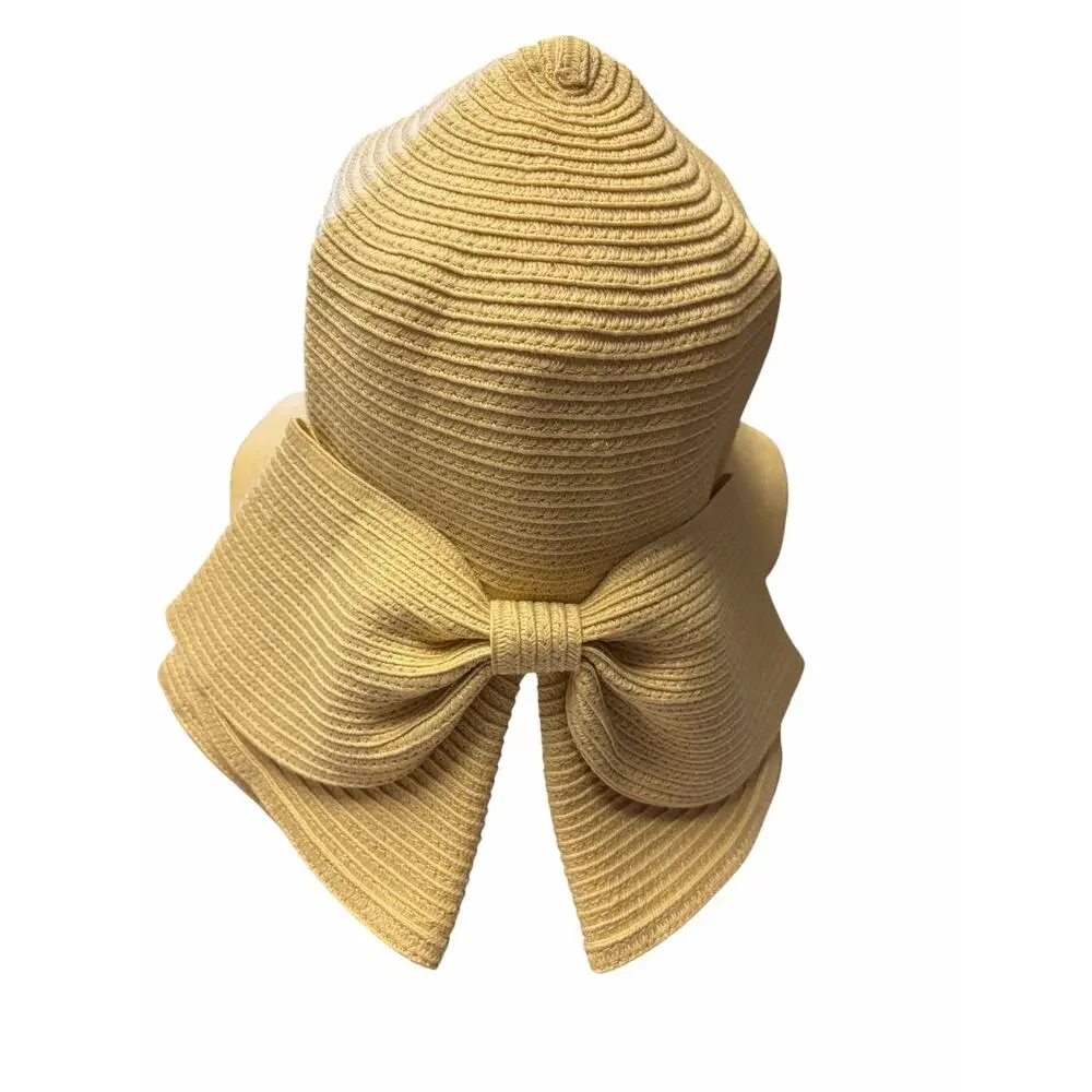 Laundry by Shelli Segal Beige Straw Sun Hat Bow Floppy Beach NWOT